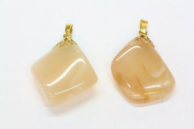 Månestein rosa tulipananheng med gullfarget topp ca 3cm