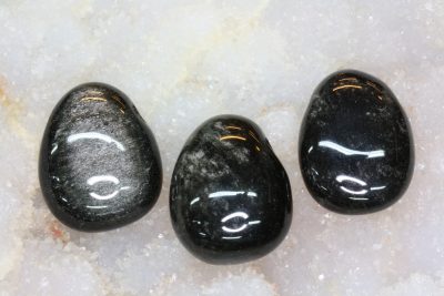 Obsidian sølv steinanheng tverrboret med 3mm hull