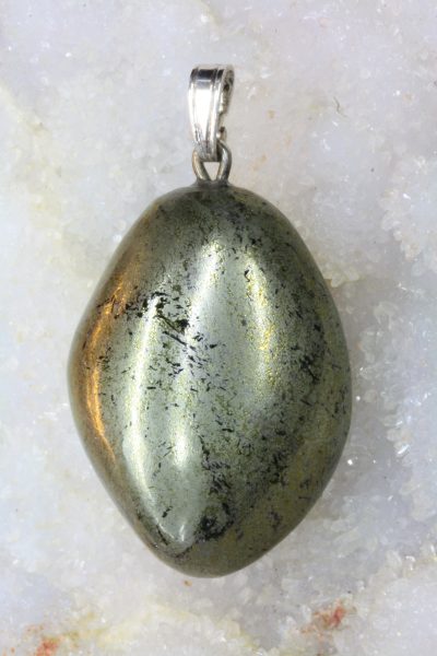 Chalcopyritt håndslipte anheng med sølvstift 31g 37mm langt