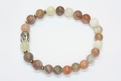 Månestein strikkarmbånd med ø8mm kuler og SF innlegg.