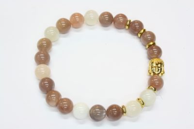 Månestein strikkarmbånd med ø8mm kuler og GF innlegg.