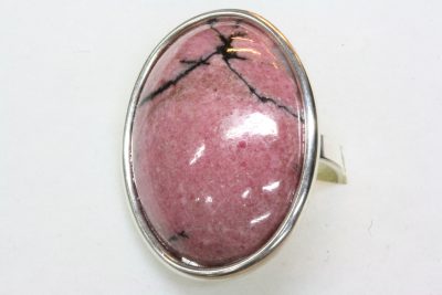 Rhodonitt sølvring, justerbar med 22 x 30mm stein.