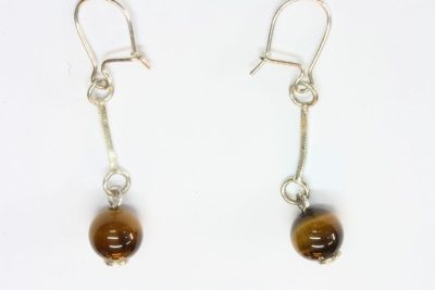 Tigerøye sølv øreheng med 8mm kule