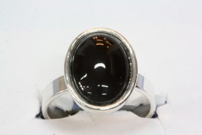 Obsidian sort sølvring, justerbar med 10 x 14mm stein.